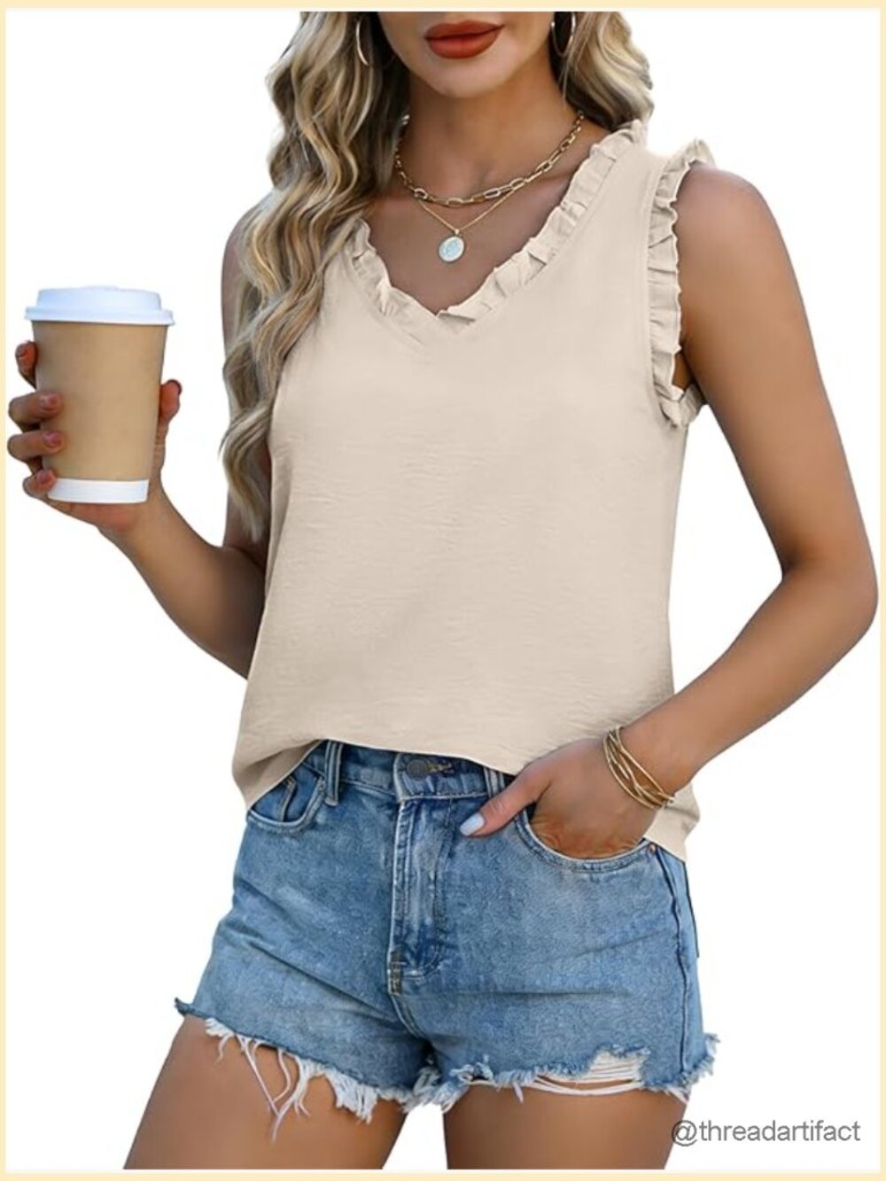 Ruffle V Neck Sleeveless Tank Top Blouse for Women Dressy Casual